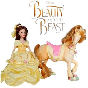 🥀Disney Beauty & The Beast Porcelain Belle and Horse 10" Keepsake EUC 90s retro